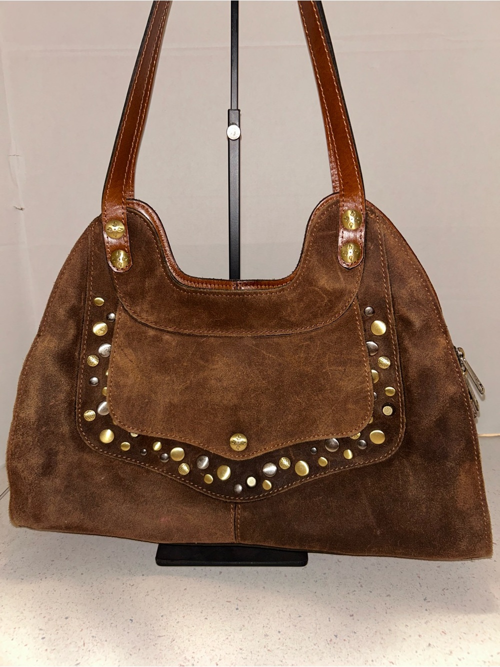 Patricia Nash Brown Suede Studded Shoulder Bag- NWOT
